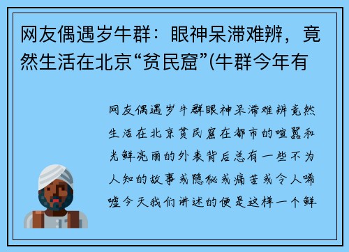 网友偶遇岁牛群：眼神呆滞难辨，竟然生活在北京“贫民窟”(牛群今年有多大岁数)