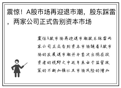 震惊！A股市场再迎退市潮，股东踩雷，两家公司正式告别资本市场